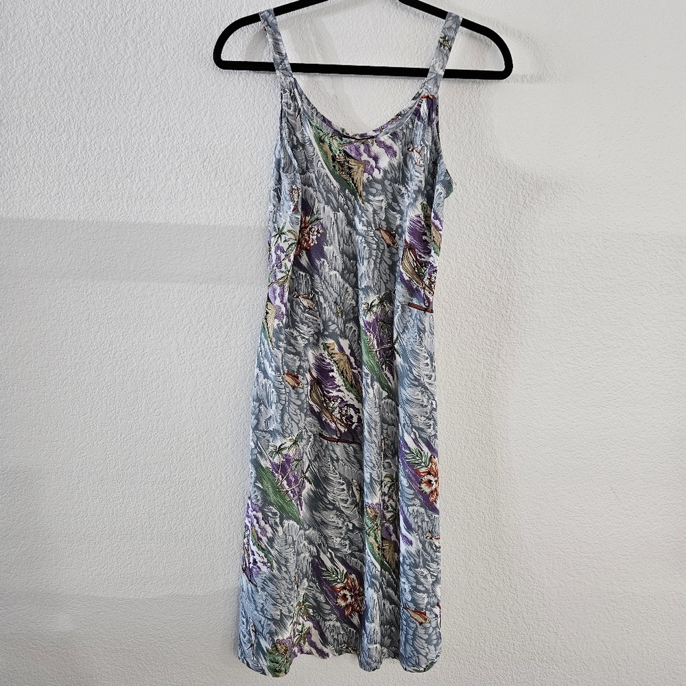 Palm Avenue Hawaiian Dress XL Floral Rayon Tank Sleeveless Fishing Boat Pattern